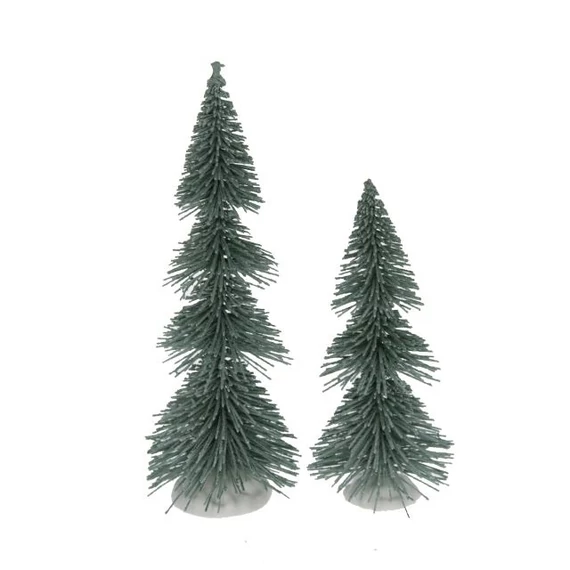 Fenyő dekoráció műanyag, 20 cm + 14,5 cm, hamvas zöld, 2 db