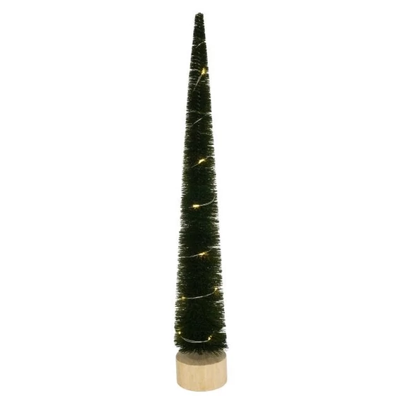 Fenyő fa talpon, LED-es műanyag, fa 6x50 cm zöld