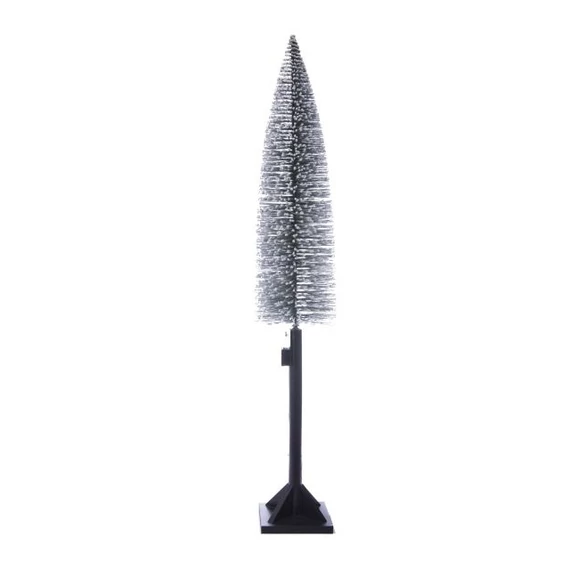 Fenyő talppal, műanyag, 150 cm, flokkolt, LED világítással, fehér