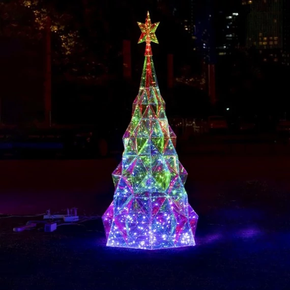 Holografikus LED-es fenyőfa csillaggal, 1,67 m