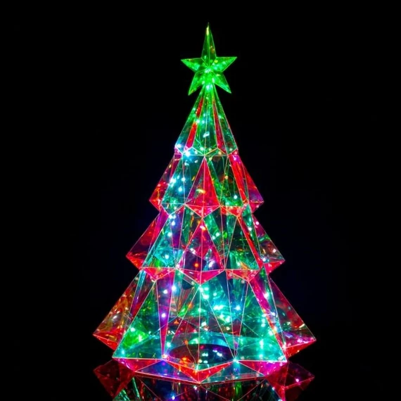 Holografikus LED-es fenyőfa csillaggal, 65 cm