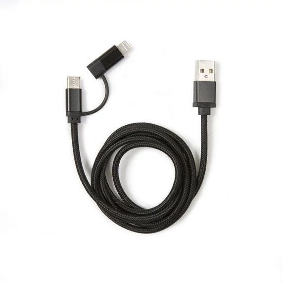 Fekete fonott lightning és USB-C kábel, 2 in 1