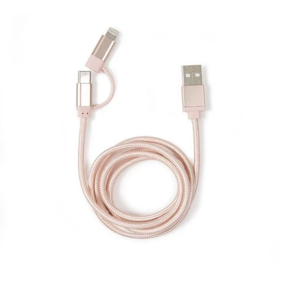 Rose gold fonott lightning és USB-C kábel, 2 in 1