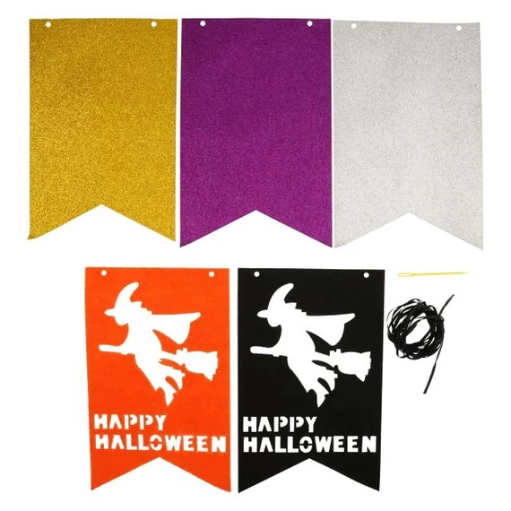 Halloween girland boszorkánnyal papír 25 cm narancssárga, fekete
