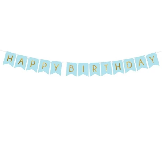 Girland felirattal "Happy Birthday" papír 15x175cm világoskék