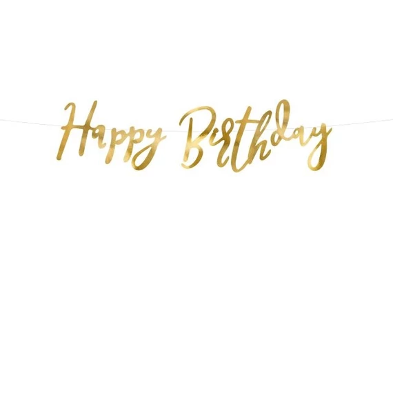 Girland felirattal "Happy Birthday" papír 16,5x62cm arany
