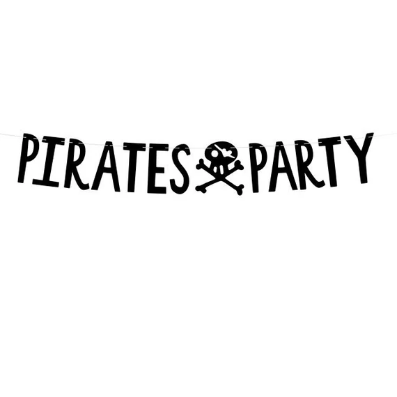 Girland felirattal "Pirates Party" papír 14x100cm fekete