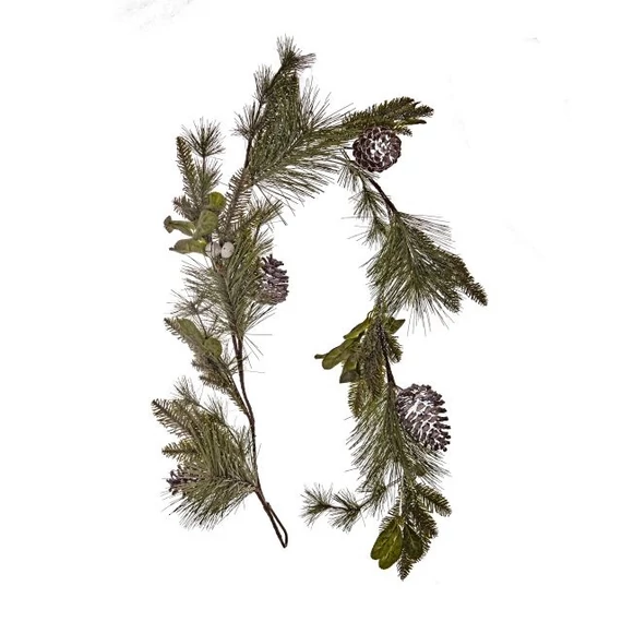 Girland fenyővel, tobozzal, csengettyűvel, műanyag, 150 cm, zöld