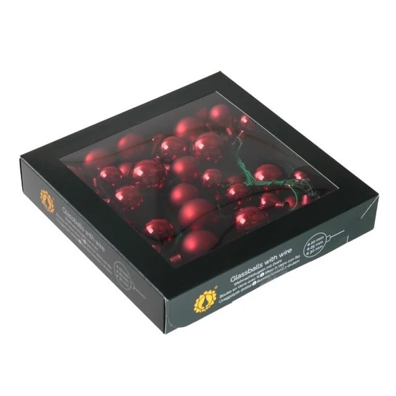Üveg betűzős gömb, 2/2,5/3 cm dark red combi, 6 db