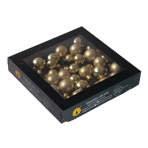 Betűzős üveg gömb, 2/2,5/3 cm, bright gold combi, 6 db