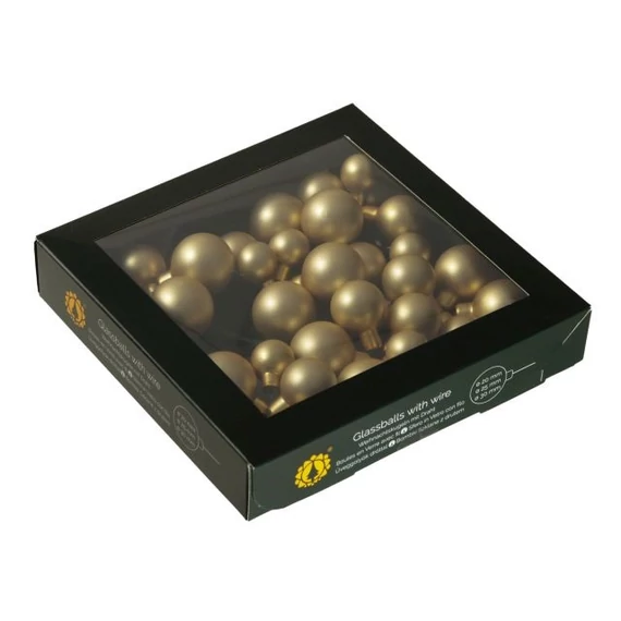 Betűzős üveg gömb, 2/2,5/3 cm, bright gold mat, 6 db