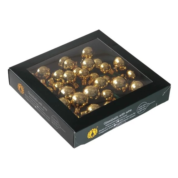 Betűzős üveg gömb, 2/2,5/3 cm, bright gold shiny, 6 db