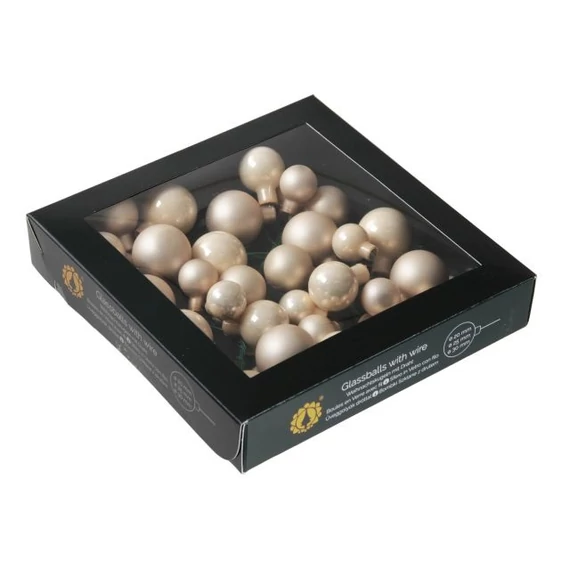 Üveg gömb betűzős, 2/2,5/3 cm, champagne combi, 6 db