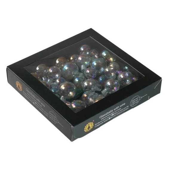 Üveg betűzős gömb, 2/2,5/3 cm clear pearl, 6 db