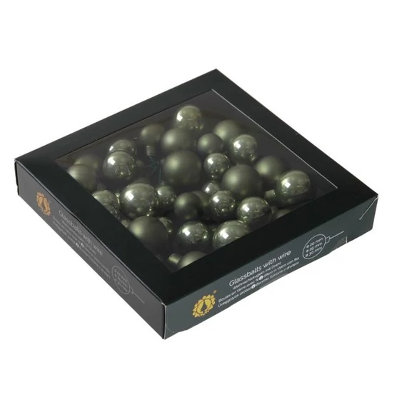 Üveg betűzős gömb, 2/2,5/3 cm granite green, 6 db