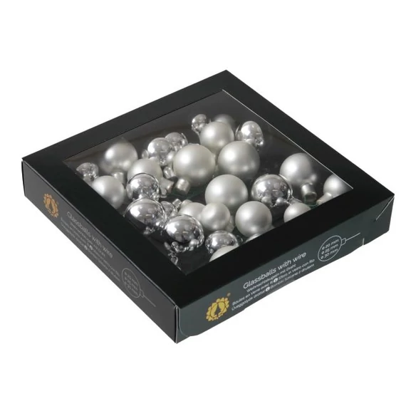 Betűzős üveg gömb, 2/2,5/3 cm, silver combi, 6 db