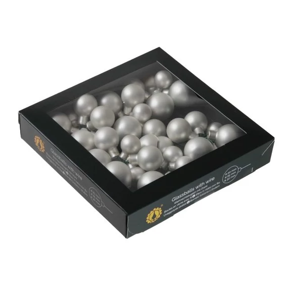 Betűzős üveg gömb, 2/2,5/3 cm, silver mat, 6 db