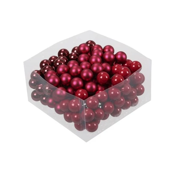 Üveg betűzős gömb málna piros fényes-matt 2,5 cm 144 db
