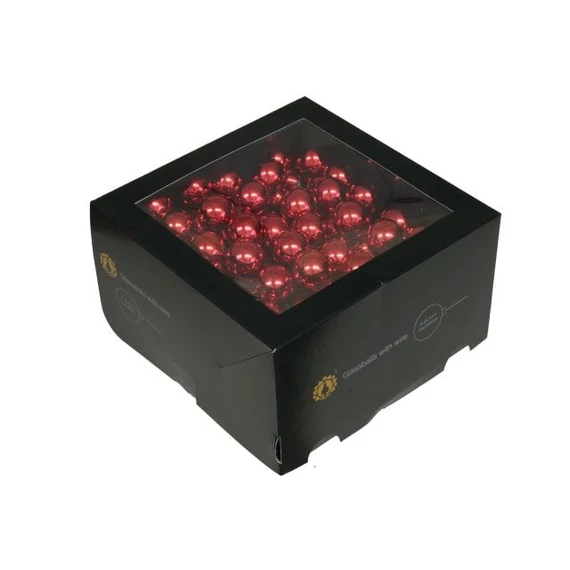 Üveg betűzős gömb, 2,5 cm red shiny, 144 db