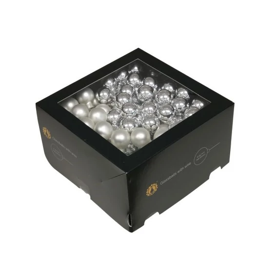 Üveg betűzős gömb, 2,5 cm silver combi, 144 db