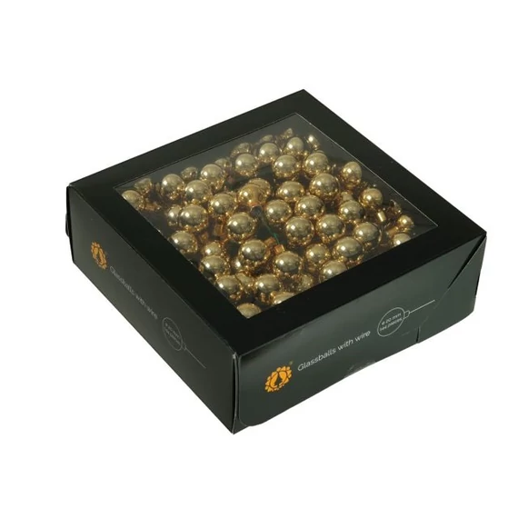 Üveg gömb betűzős, 2 cm, bright gold shiny, 144 db