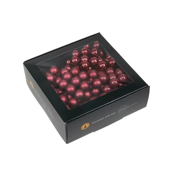 Betűzős üveg gömb, 2 cm, ruby, 144 db