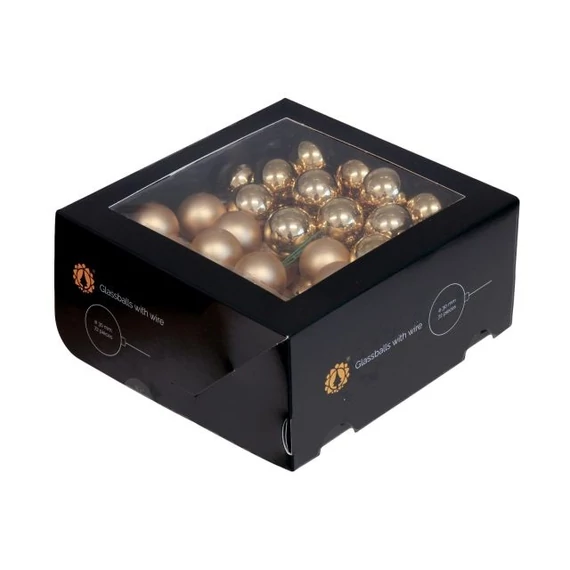 Betűzős üveg gömb, 3 cm, bright gold combi, 72 db