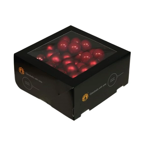 Üveg betűzős gömb, 3 cm christmas red, 72 db