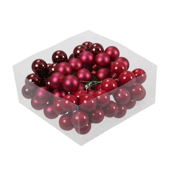 Üveg betűzős gömb málna piros fényes-matt 3 cm 72 db