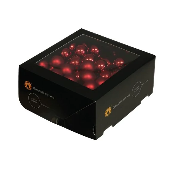Üveg betűzős gömb, 3 cm red combi, 72 db