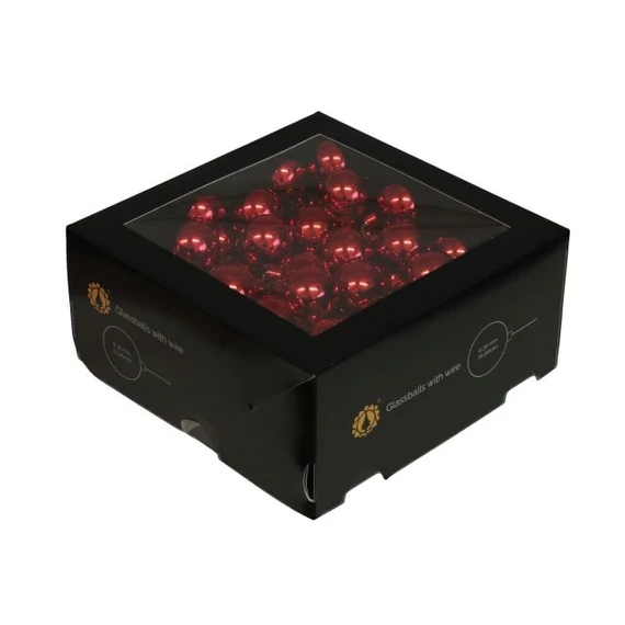 Betűzős üveg gömb, 3 cm, red shiny, 72 db