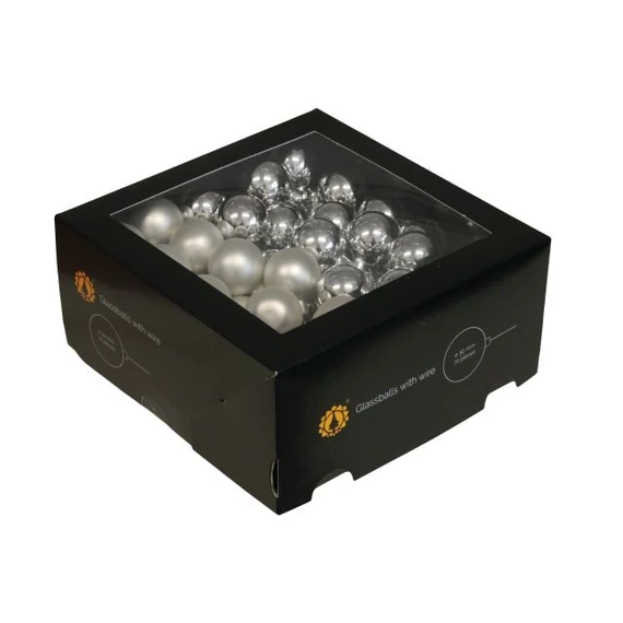 Betűzős üveg gömb, 3 cm, silver combi, 72 db