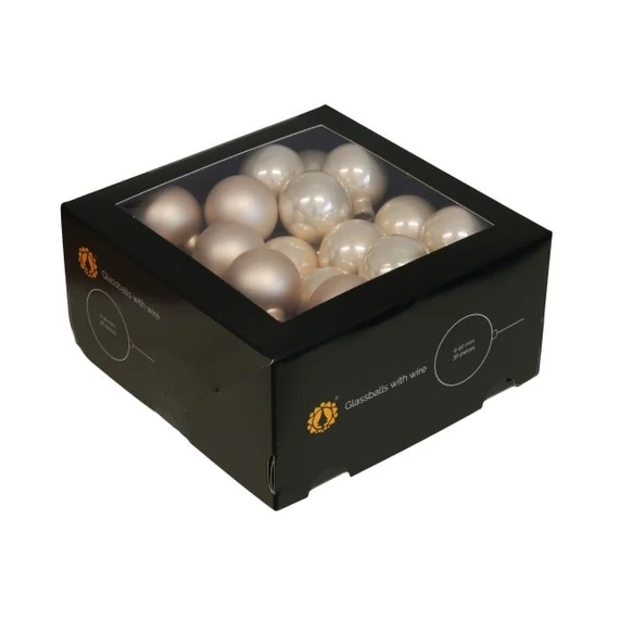Üveg gömb betűzős, 4 cm, champagne combi, 36 db