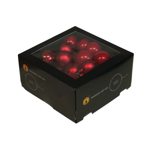 Üveg betűzős gömb, 4 cm christmas red, 36 db