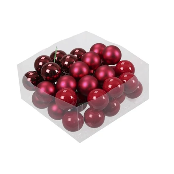 Üveg betűzős gömb málna piros fényes-matt 4 cm 36 db