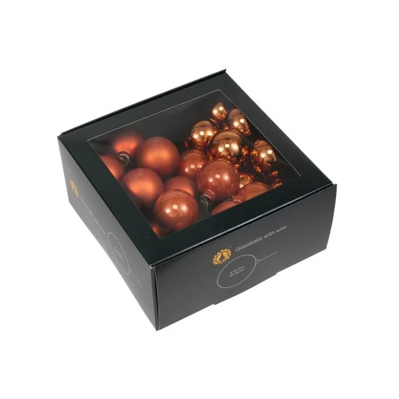 Betűzős üveg gömb, 4 cm, mandarin, 36 db