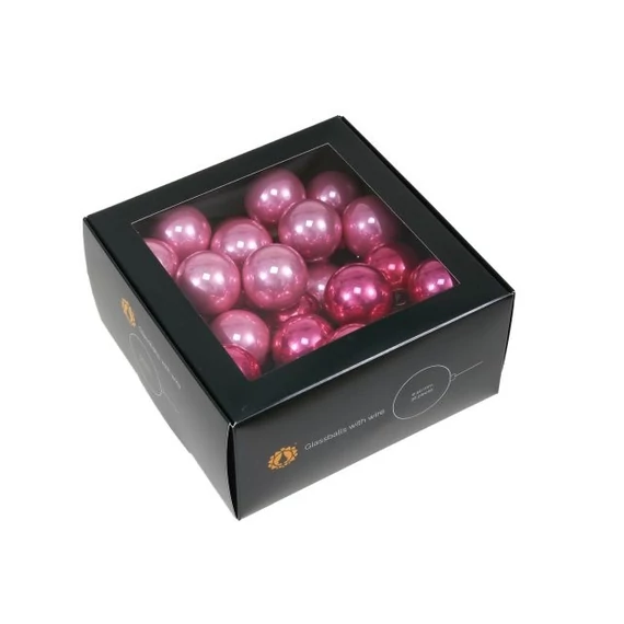 Betűzős üveg gömb, 4 cm, pink opal, 36 db