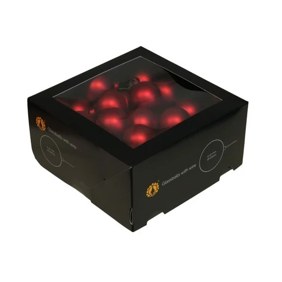 Betűzős üveg gömb, 4 cm, red mat, 36 db