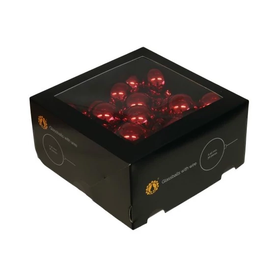 Betűzős üveg gömb, 4 cm, red shiny, 36 db