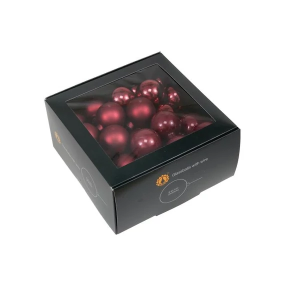 Betűzős üveg gömb, 4 cm, ruby, 36 db