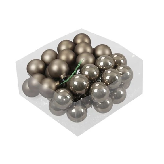 Üveg betűzős gömb szürkésbarna fényes-matt 4 cm 36 db