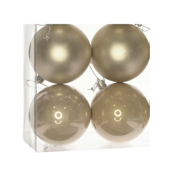 Műanyag gömb dobozban, 10 cm, arany, 3 féle, 4 db