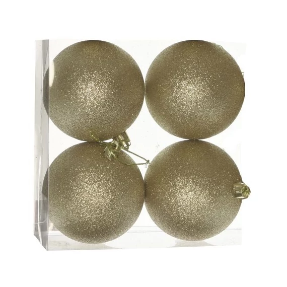 Glitteres műanyag gömb dobozban, 10 cm, arany, 4 db