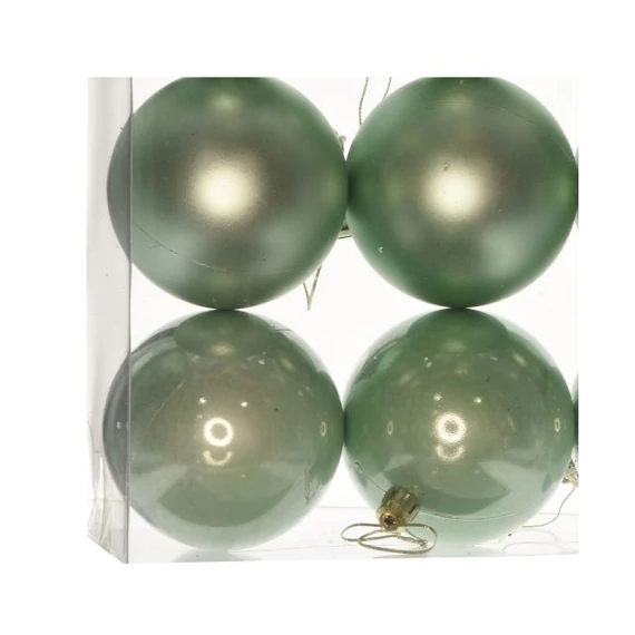 Műanyag gömb dobozban, 10 cm, menta zöld, 3 féle, 4 db
