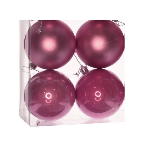Műanyag gömb dobozban, 10 cm, pink, 3 féle, 4 db