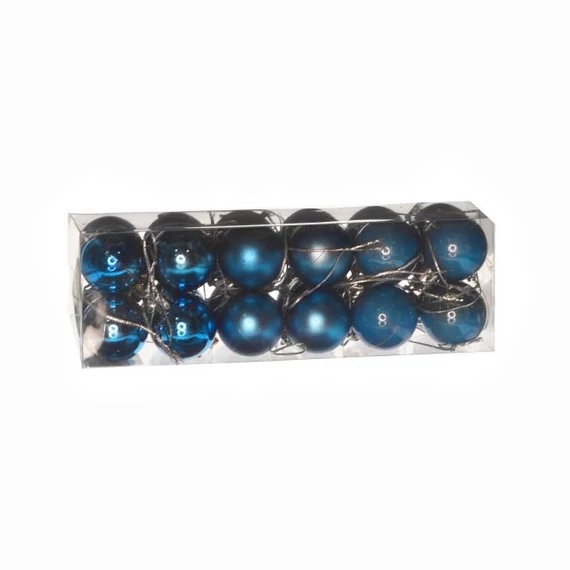 Műanyag gömb, dobozban, 3 cm, kék, 3 féle, 24 db
