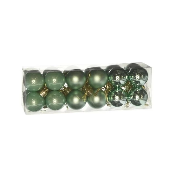 Műanyag gömb, dobozban, 3 cm, menta zöld, 3 féle, 24 db