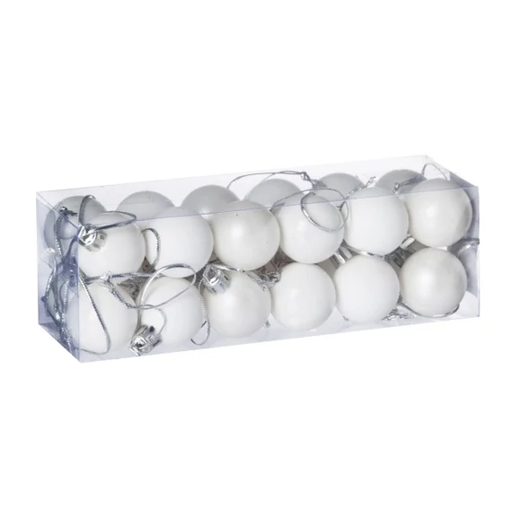 Műanyag gömb, dobozban, 3 cm, fehér, 3 féle, 24 db