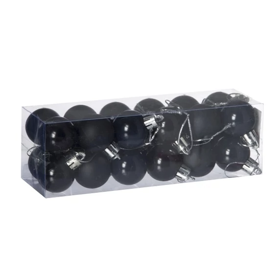Műanyag gömb, dobozban, 3 cm, fekete, 3 féle, 24 db