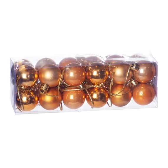 Műanyag gömb, dobozban, 3 cm, méz sárga, 3 féle, 24 db